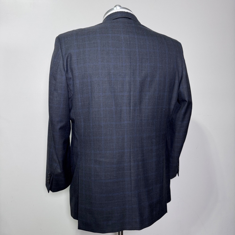 Royal Classic 2-Piece Suit Mens 46R 40x30 Charcoal Blue Windowpane Plaid Wool - Picture 3 of 6